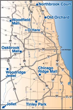 map showing Illini Shuttle stops in Chicago area