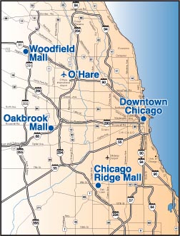 Map showing Suburban Express stops in Chicago area
